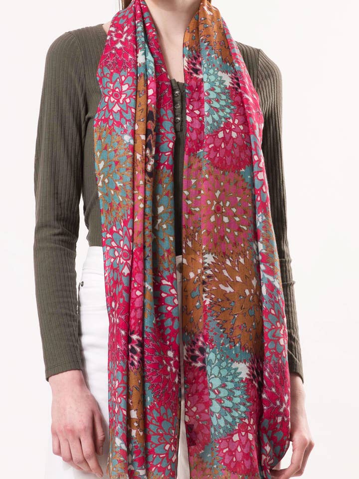 DLUX Aster reiner Merinowollschal, Blumenmuster (70x180cm) für den Großhandel von DLUX Scarves