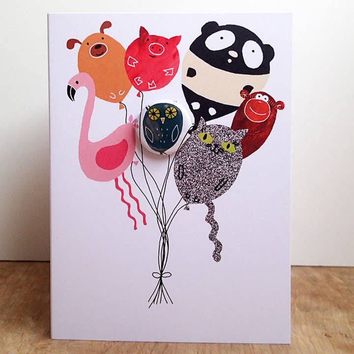 The Black Rabbit – wholesale Everyday greeting card – Animal Balloons - Greeting card with badge
