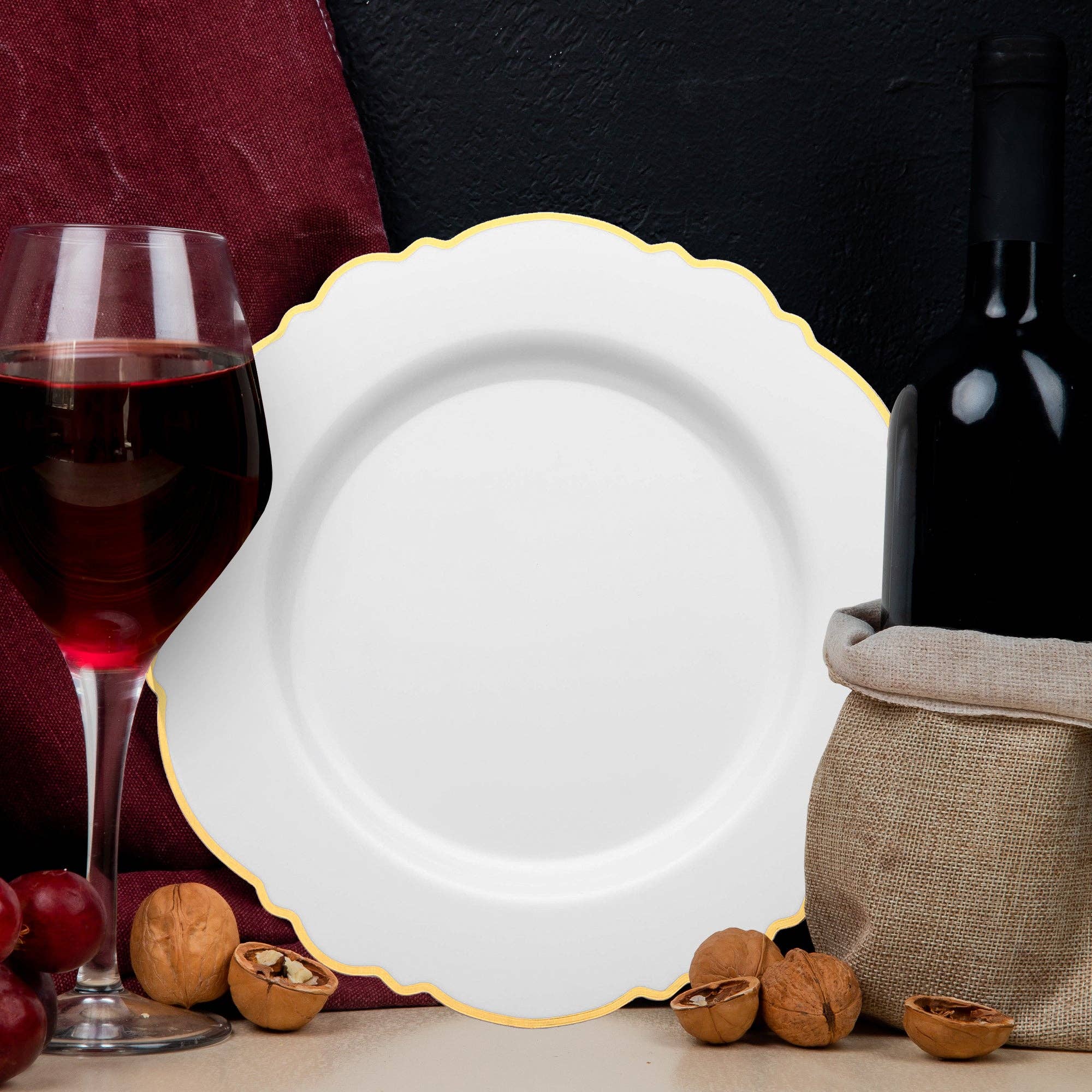 Smarty had a Party - Wholesale Disposable Plate - 10.25" White Gold Rim Round Blossom Dinner Plates - 10 pcs6