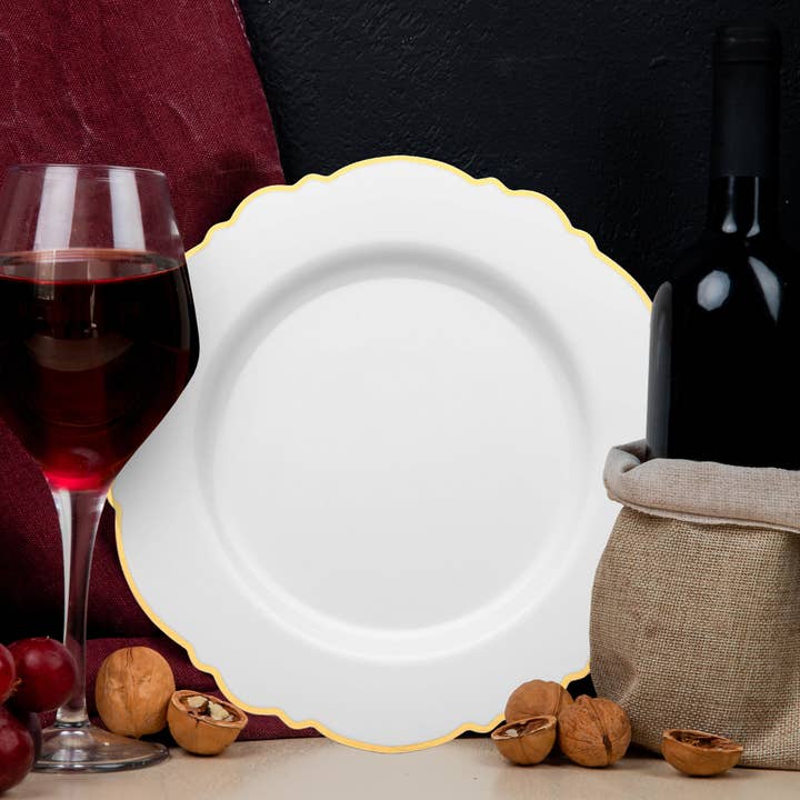 Smarty had a Party - Wholesale Disposable Plate - 10.25" White Gold Rim Round Blossom Dinner Plates - 10 pcs6