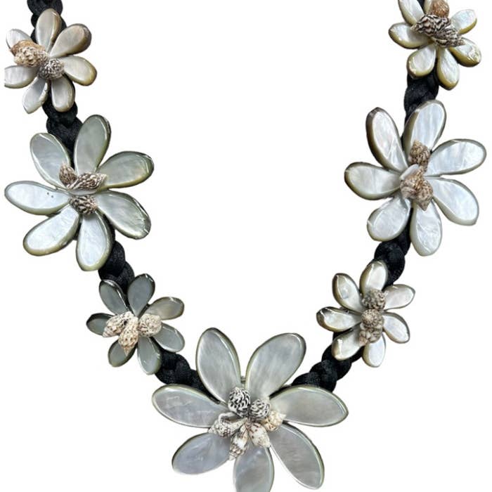 DK Hawaii - Wholesale Pendant/Charm Necklace - Carved Tiare Flower Mother of Pearl Shell Pendant Necklace