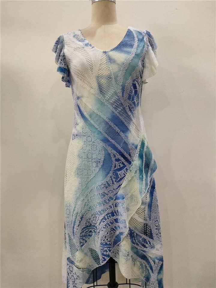 Women's Blue wave Half slv high Low Tunic Dress for wholesale by Kamana