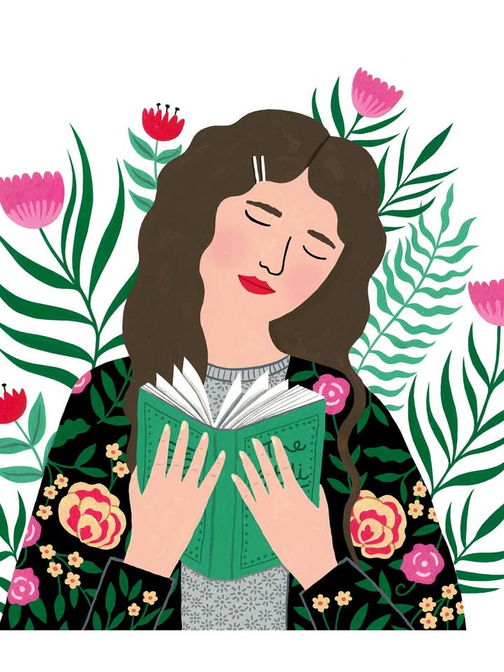 Botanical Girl reading art print (8 X 8) for wholesale by Holly Maguire