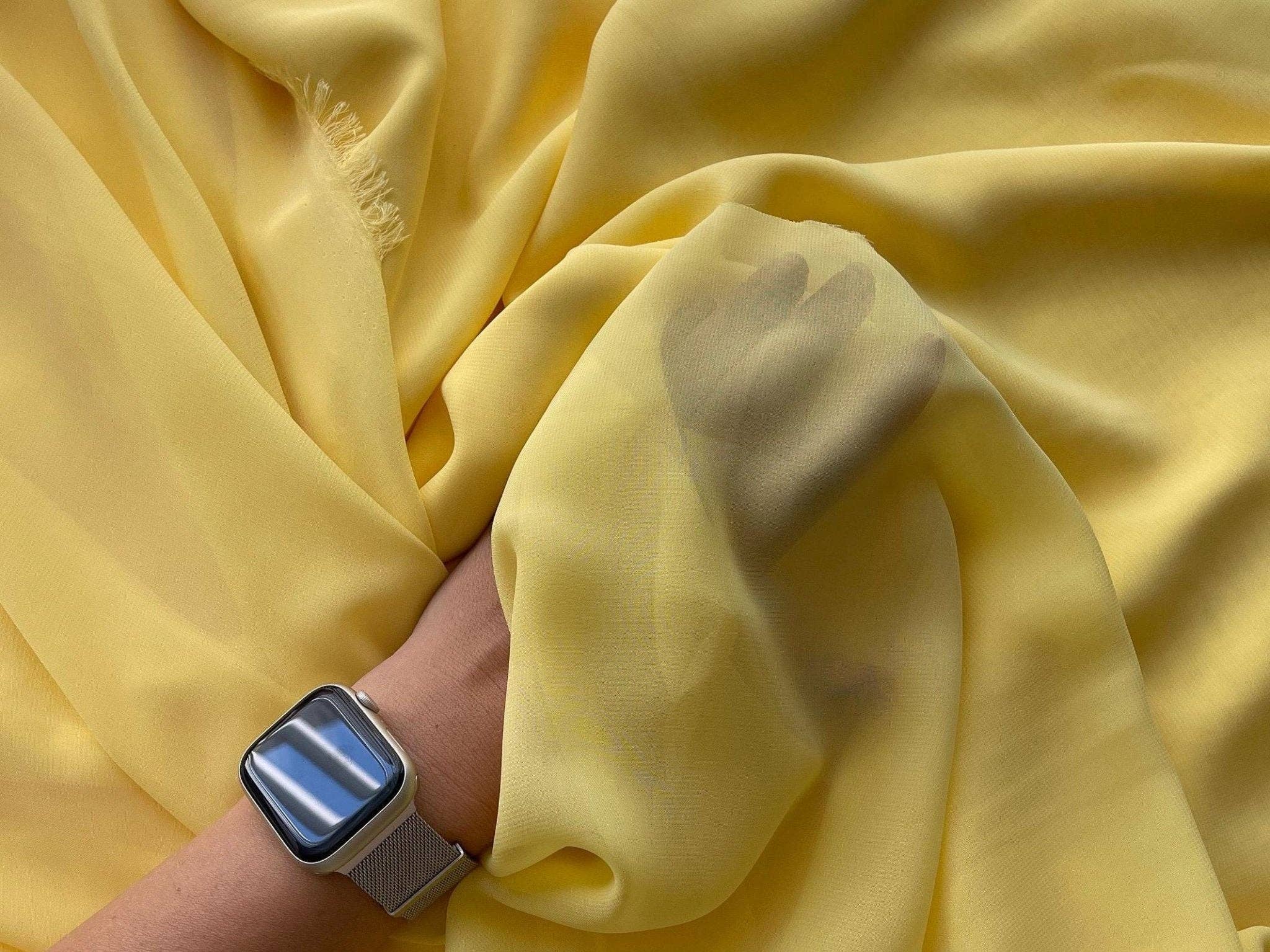 GalaTextile - Wholesale Fabric - Yellow Chiffon Fabric By The Yard , Yellow Bridal Fabric, Bridal Chiffon, Sheer Fabric Light Weight Yellow Chiffon Fabric for Dress Veil2