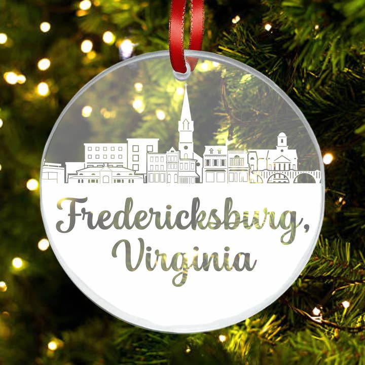 Fredericksburg VA - Skyline - Acrylic Christmas Ornament for wholesale by Blue Ridge Mountain Gifts