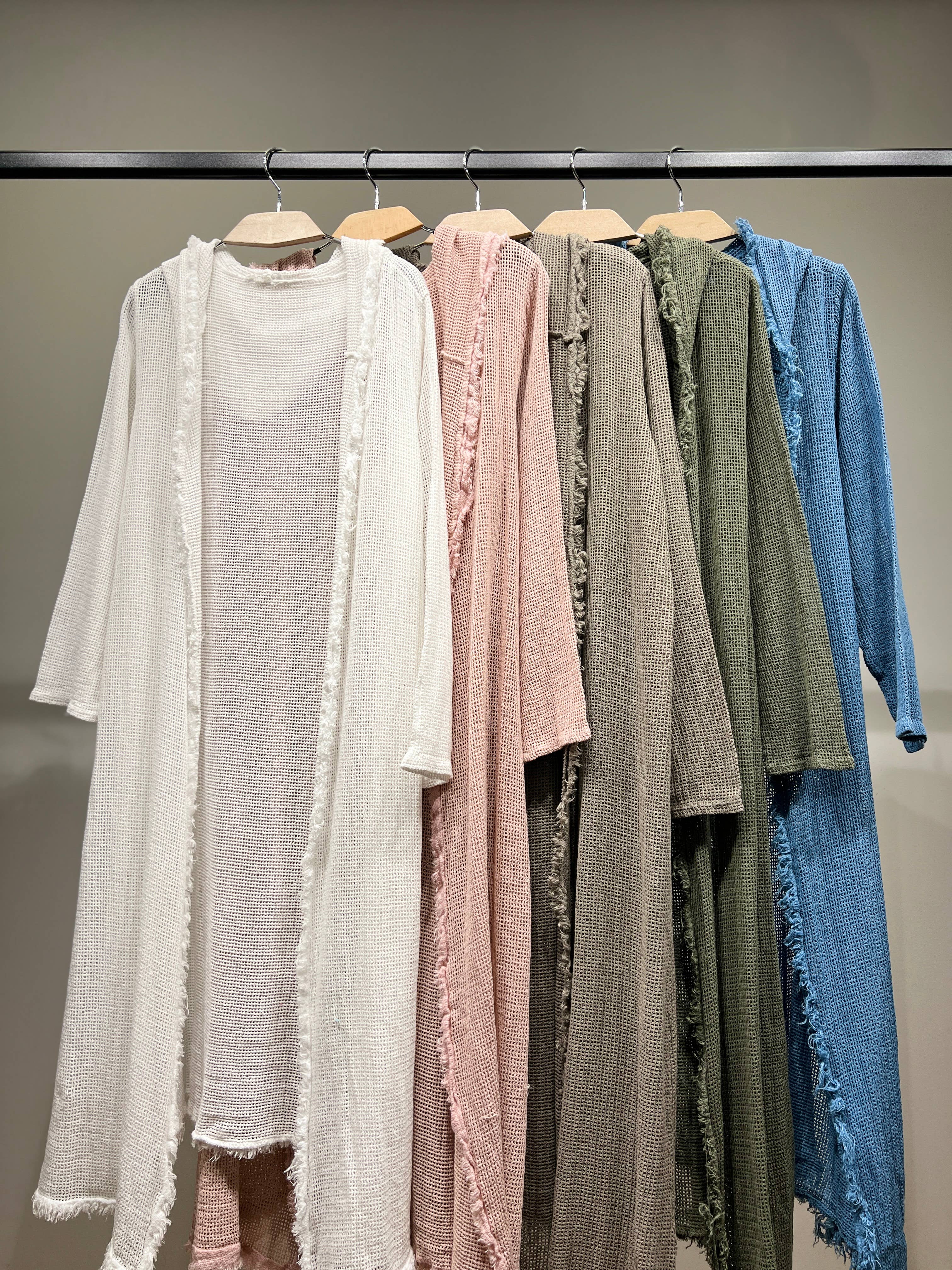 L'Emotion - Wholesale Kimono - Women's - Long Hooded Openwork Knit Fringed Effect Kimono 100% Cotton6