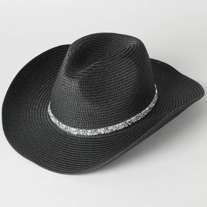 Fashion City - Wholesale Cowboy Hat - Women's - Rhinestone Band Straw Panama Cowboy Hat