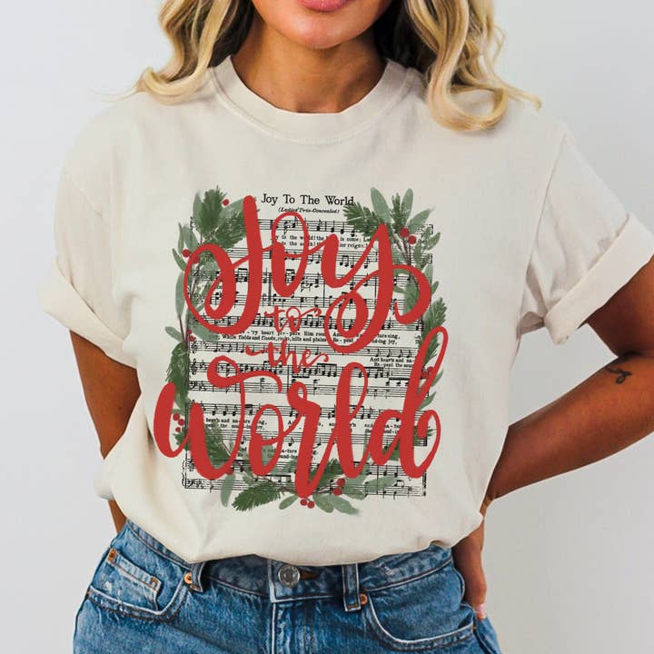 Joy To The World Comfort Colors Christian Christmas T Shirt for wholesale by Scripted Pearl