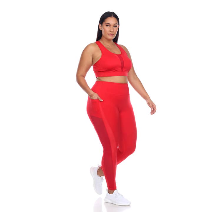 WHITE MARK - Wholesale Activewear Set - Women's - Plus Size Racer Back Sports Bra & Mesh Leggings Set9