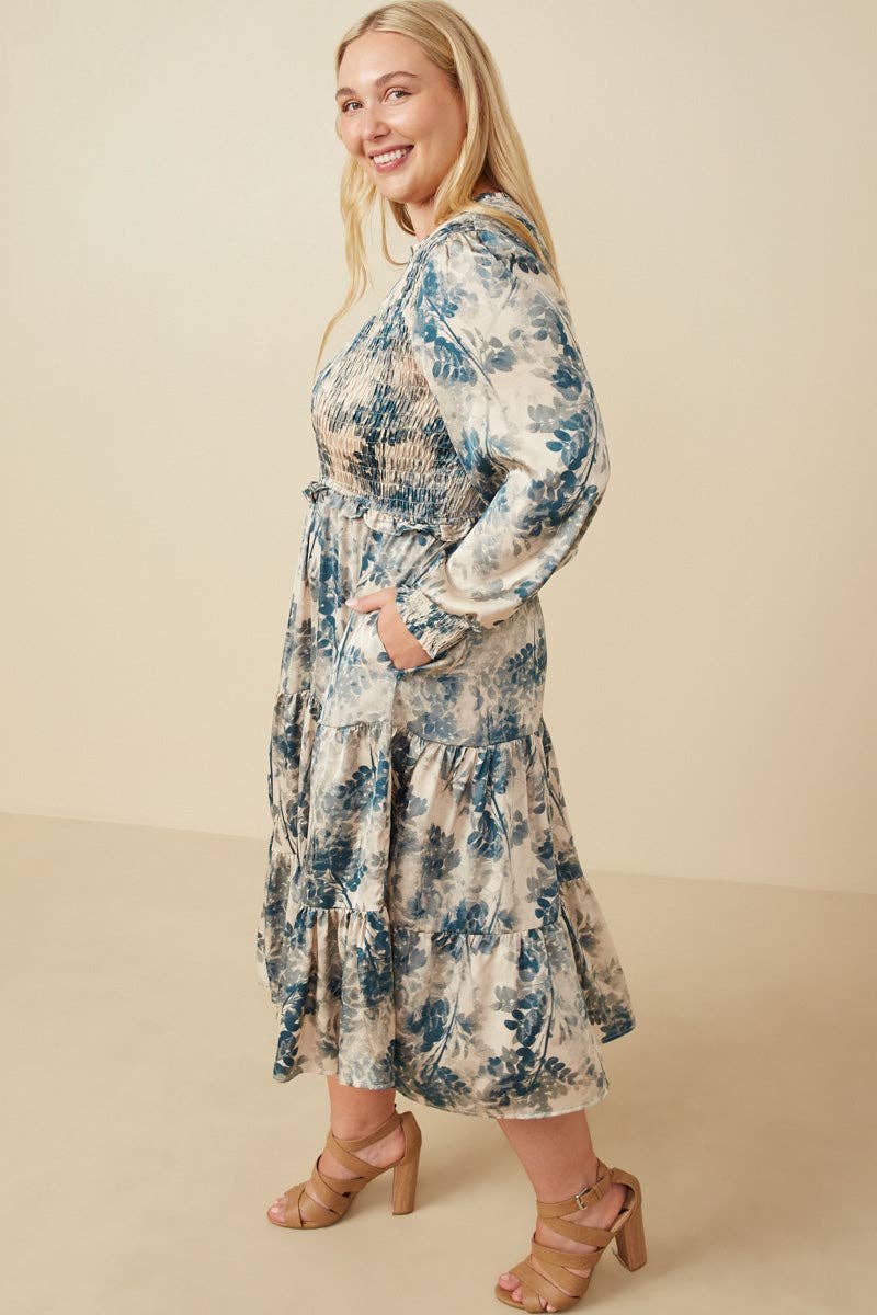 Beige Vestido de satén con cuerpo fruncido y estampado botánico para mujer de venta al por mayor en Faire9