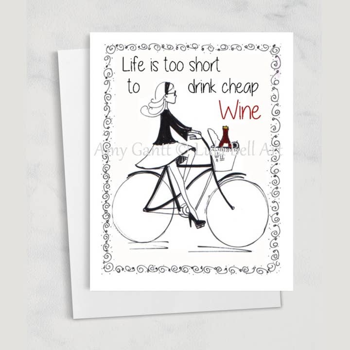 Birthday - Wine Bike Girl Greeting Card for wholesale by Lula Bell Cards and Gifts