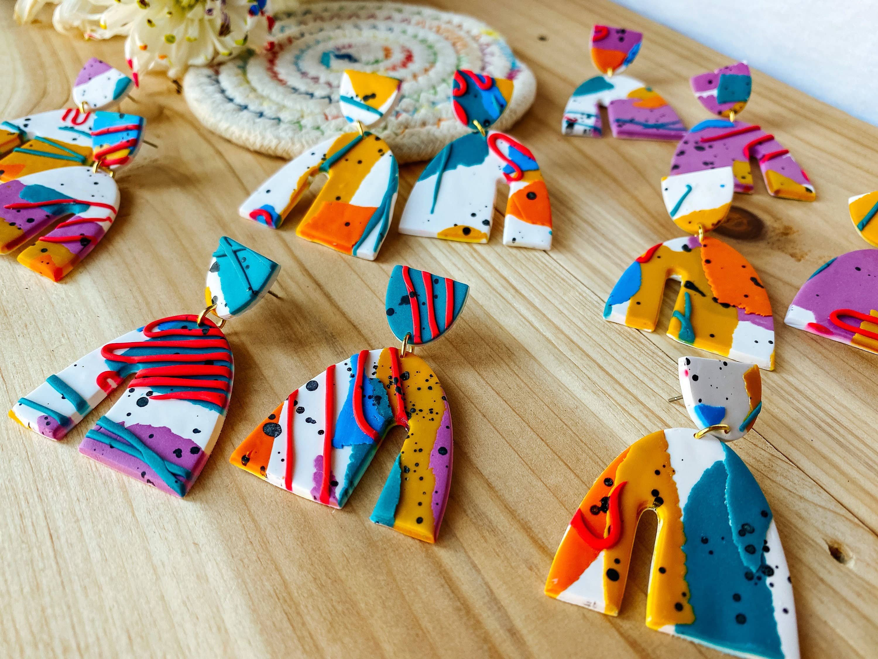 Lauren Likes Art - Wholesale Dangle Earrings - 90s Aesthetic Statement Earring, Big Bold Abstract Earrings, Gift for Artist, Grand Millennial, Polymer Clay Large Dangle, Funky Colorful2