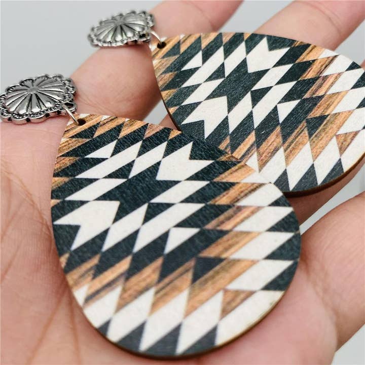 Mio Queena - Wholesale Dangle Earrings - Western Style Wooden Vintage Metal Ear Stud Earrings - WJ