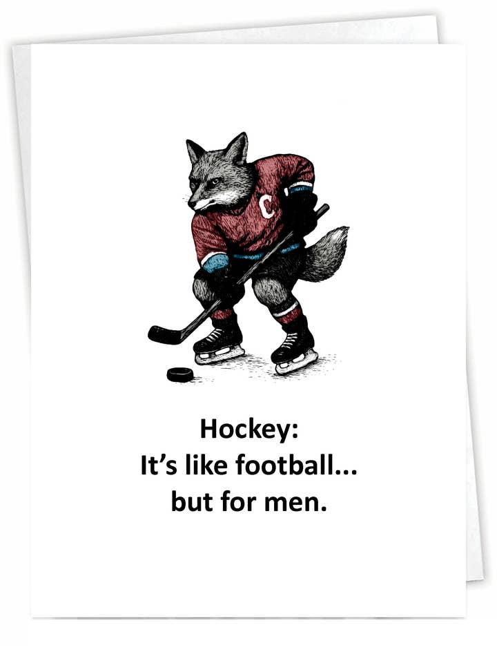 Funny Outdoor Card - Hockey Fox - Blank Inside for wholesale by Blue Spark Card Co