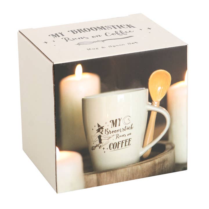 Something Different Wholesale - Wholesale Coffee Mug - My Broomstick Runs on Coffee Halloween Mug and Spoon Set
