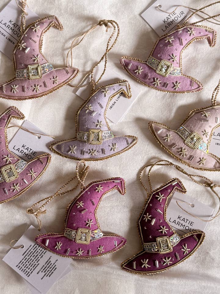 (7pcs) Assortment Purple Handmade Witch Hat Linen Halloween for wholesale by Katie Larmour Linen