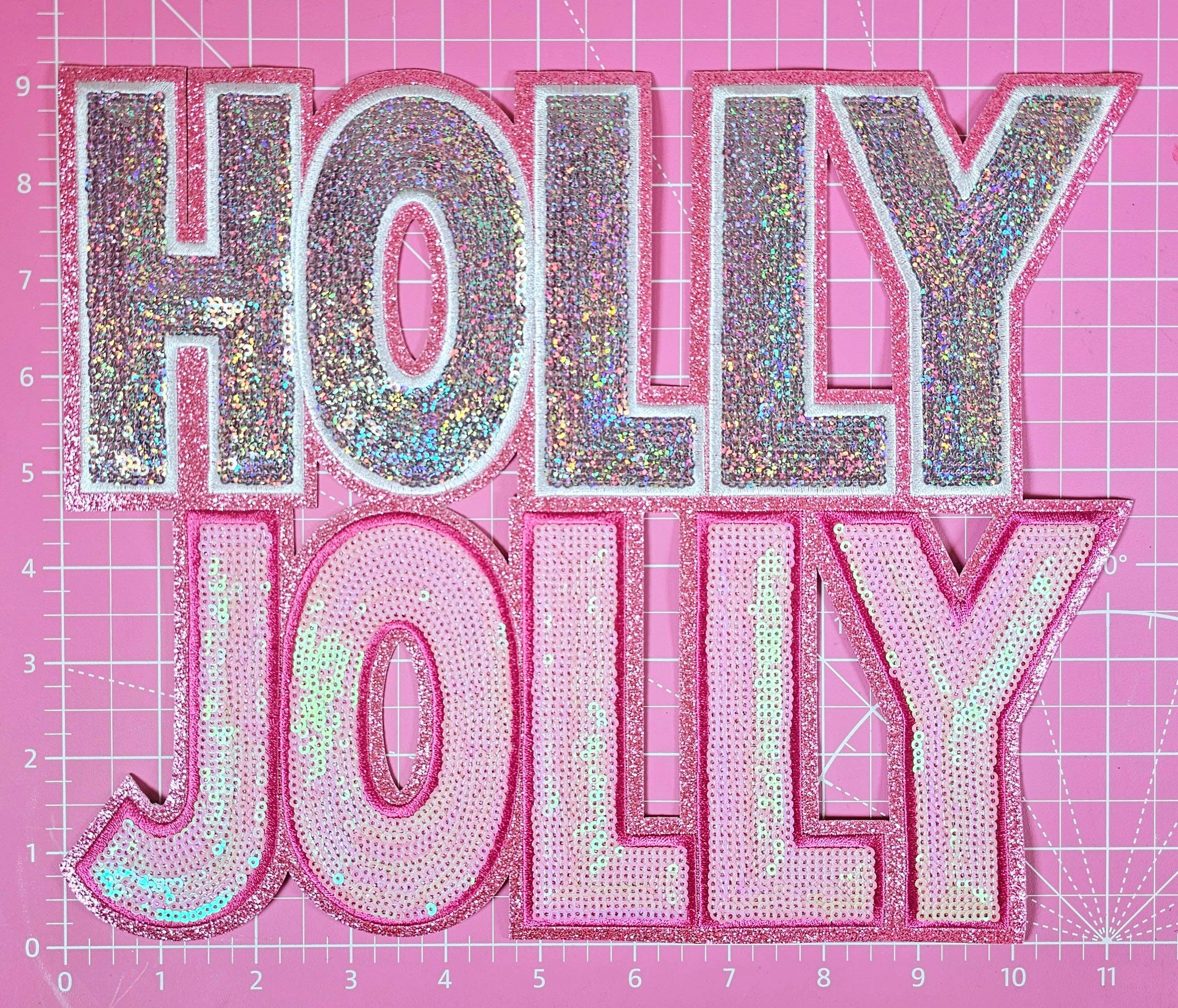 Scratch Decor - Wholesale Patch - Holly Jolly Pink Sequin on Glitter Iron-on Patch1