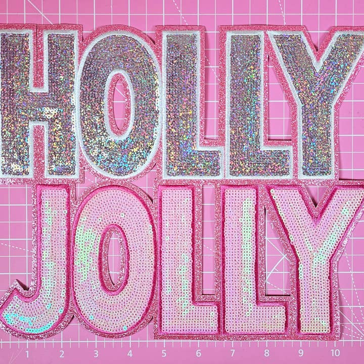 Scratch Decor - Wholesale Patch - Holly Jolly Pink Sequin on Glitter Iron-on Patch1