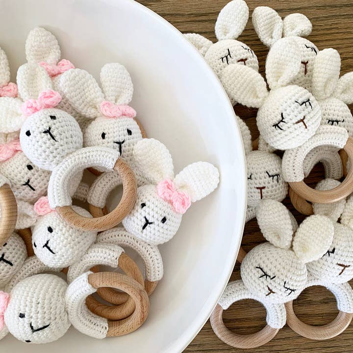 Bear baby rattles, crochet rattles, baby teether for wholesale by Beloved Baby