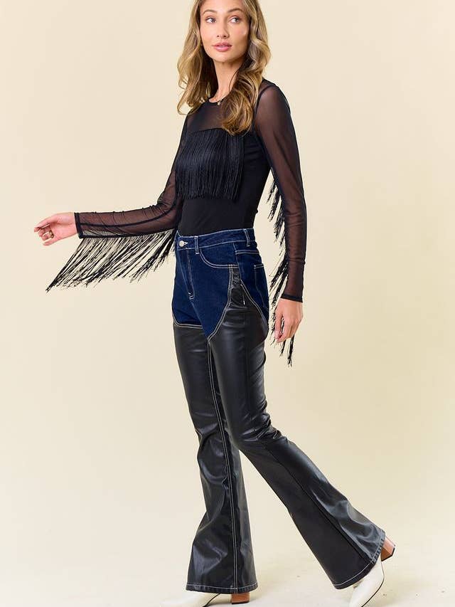 Saints & Hearts - Wholesale Blouse - Women's - ST3938A LONG SLEEVE FRINGED MESH TOP4