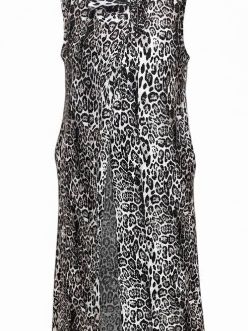 WF2765 LEOPARD HIGH NECK LONG LINE WAISTCOAT WITH TIES for wholesale by Malissa J Collection