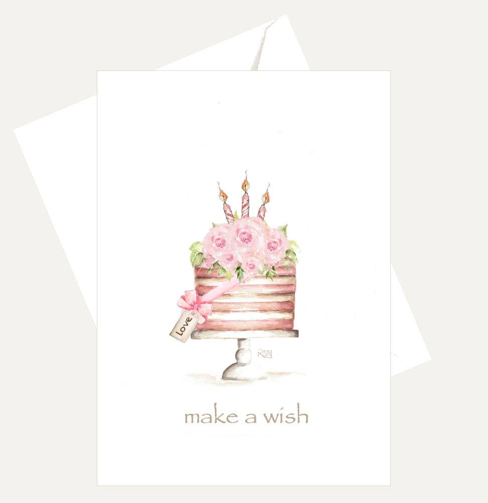 Bellflower Girl - Wholesale Birthday Card - Make a Wish - LOVE Pink Yummy Cake Candles - Birthday Card