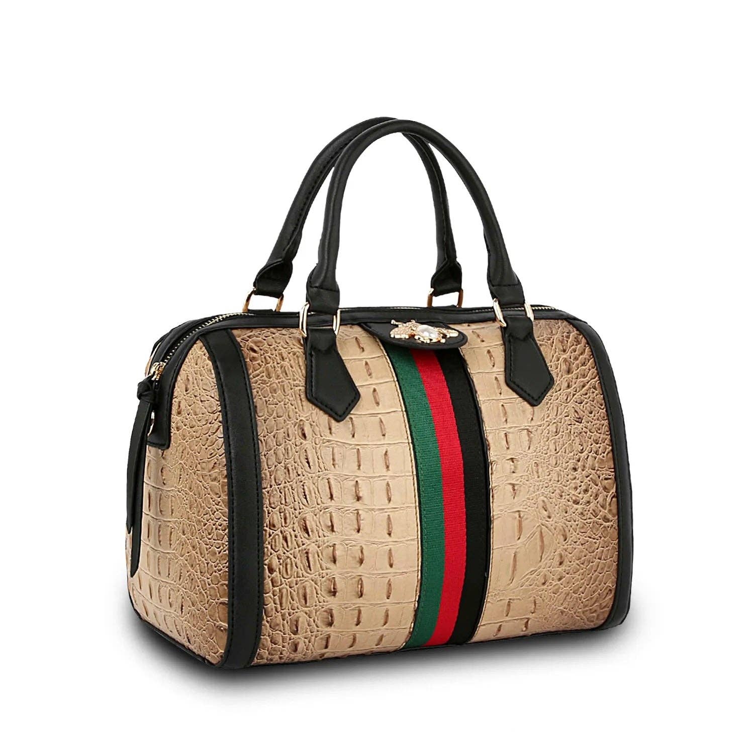 M&M HANDBAGS, LLC. – wholesale Satchel – Women's – DS0675  FASHION CROCO SATCHEL WITH BEE AND STRIPE1