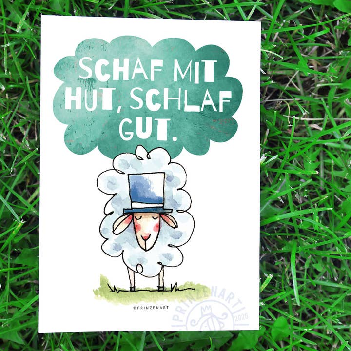 Postcard "Sheep with Hat" | Funny Sleep Card for wholesale by Prinzenart