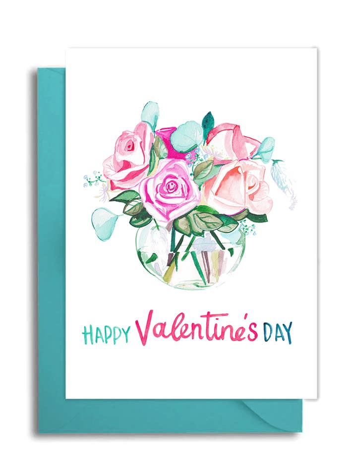 Rose Bouquet Valentine - Floral Valentine Watercolor Roses for wholesale by Slow Poke Press