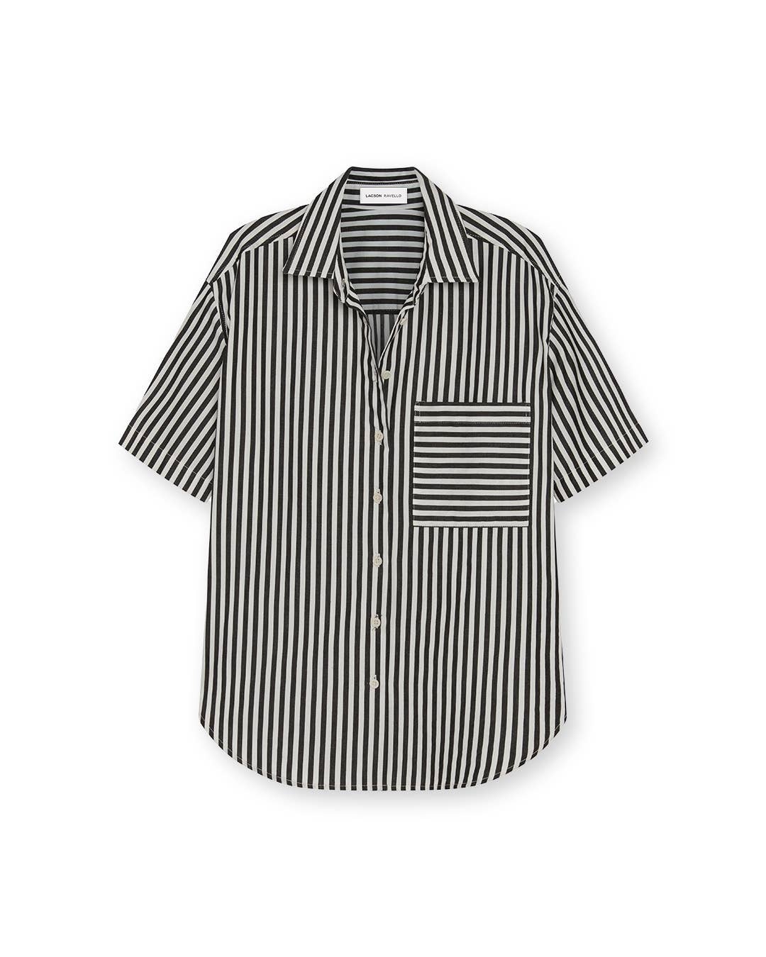 Lacson Ravello - Wholesale Button Down Shirt - Women's - Bernadette Camp Shirt - Black and White Stripe8