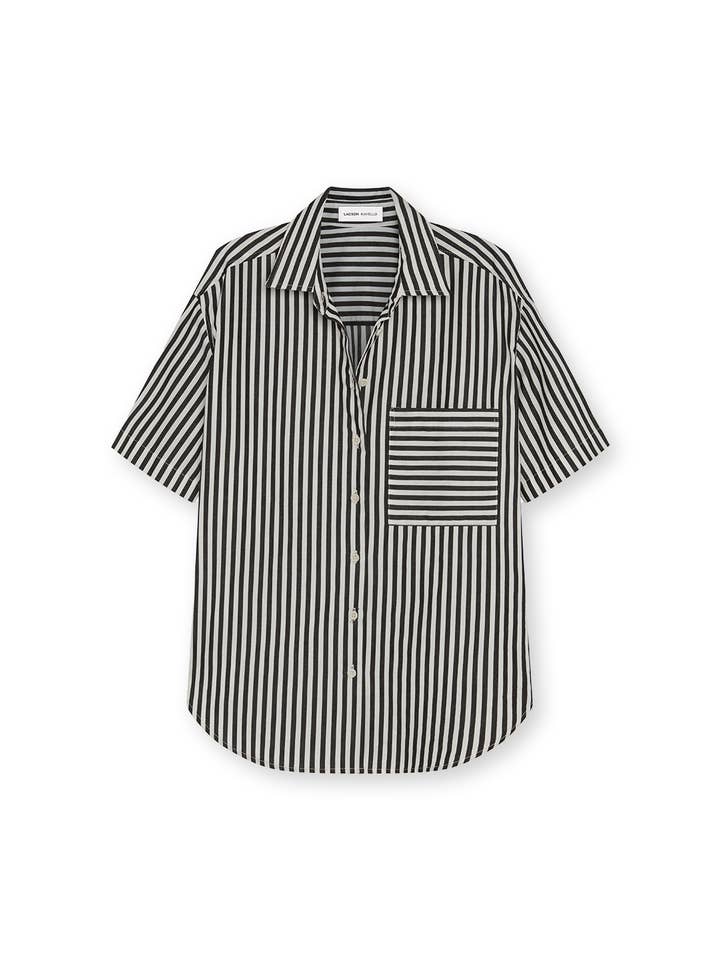 Lacson Ravello - Wholesale Button Down Shirt - Women's - Bernadette Camp Shirt - Black and White Stripe8