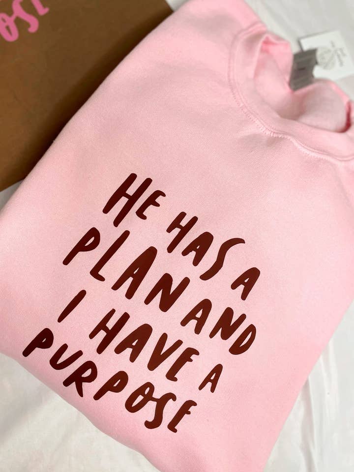 He has a plan and I have a purpose | crewneck for wholesale by Apparel for God LLC