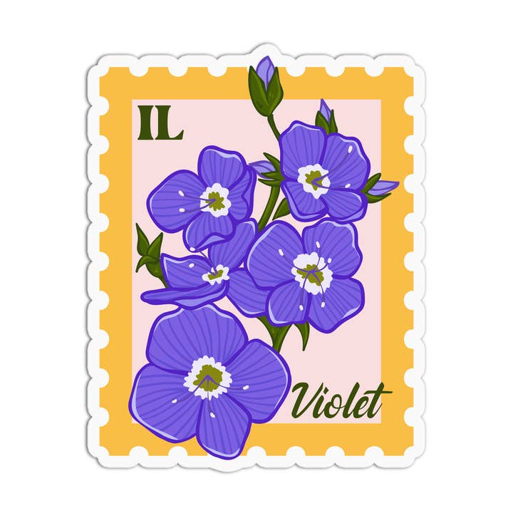 State Flower Violet Illinois IL Vinyl Textured Sticker for wholesale by Girls Printing House