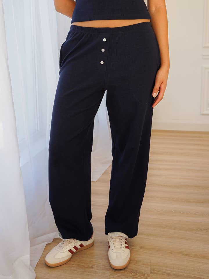 Cotton Rib Boxer Pants Navy for wholesale by Wildflo Studio