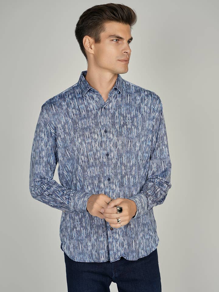 Camiseta de Rayas Azul Marino y Blanca Colección Signature para venta al por mayor de Luchiano Visconti