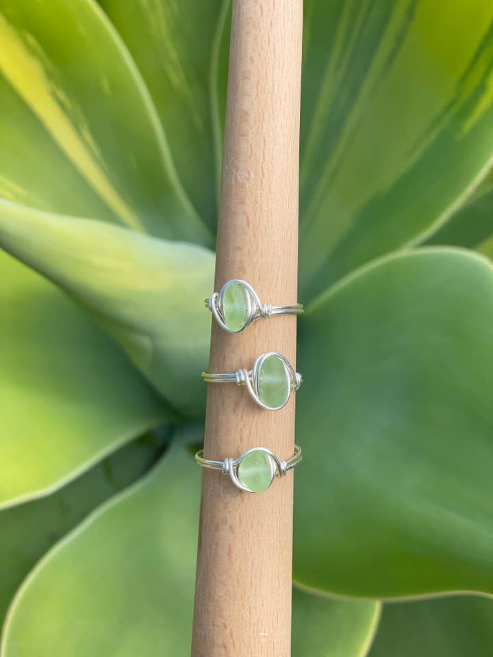 Genuine Seafoam Sea Glass Silver Plated Ring for wholesale by Seaside treasures