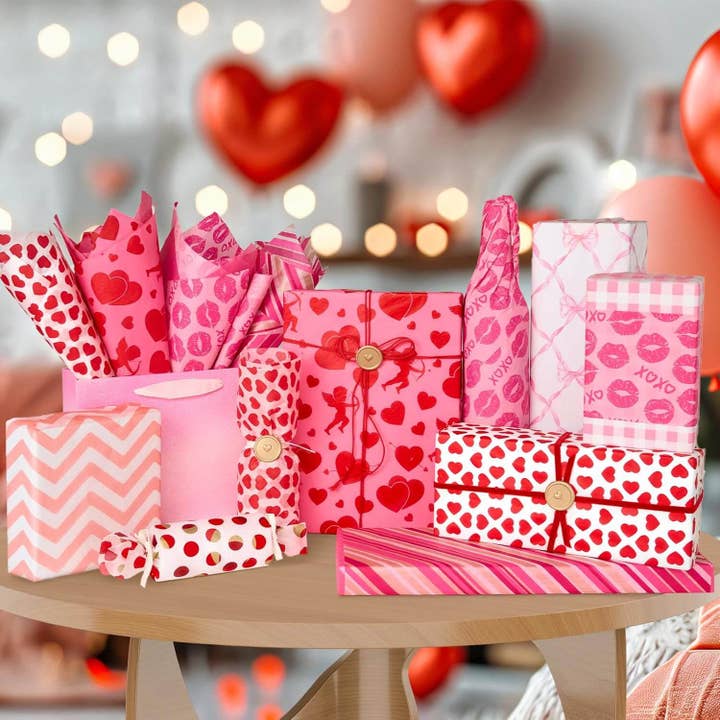 Posh Paper - Vente Papiers de soie - Papier de soie Saint-Valentin Cœur Cupidon Rose Rouge XOXO, 100 feuilles