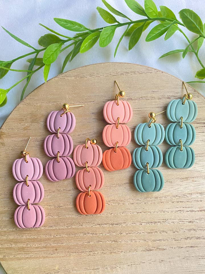 Ombre Pumpkin Dangles, Polymer Clay Earrings for wholesale by Glitter and Glow Co