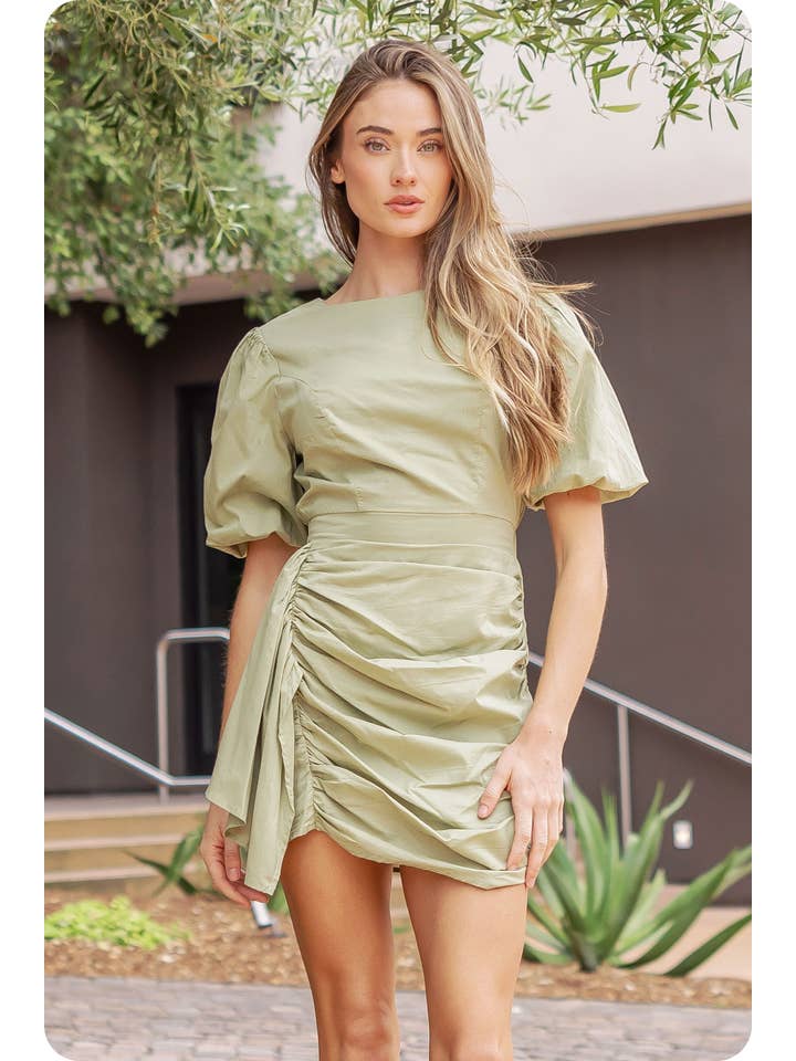 Strut & Bolt - Wholesale Dress - Women's - Ruched Short Puff Sleeve Voile Mini Dress20