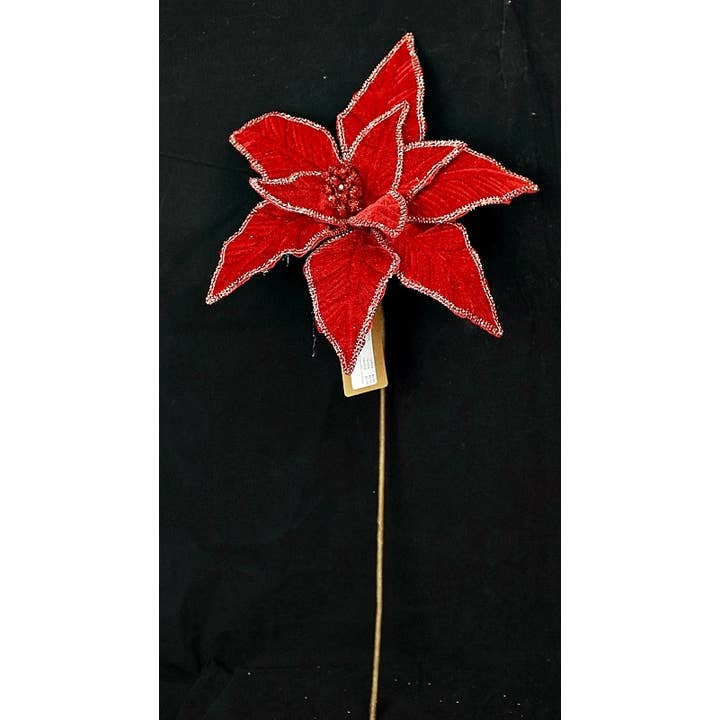 Impressive Enterprises, Inc. - Wholesale Christmas Decoration - ISB73750- 24" Velvet Poinsettia with Diamond Edges-RED