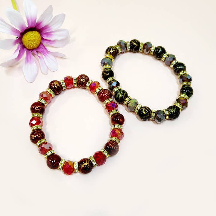 Assorted Color Cat Eye Glass Beaded Stretch Bracelet for wholesale on Faire
