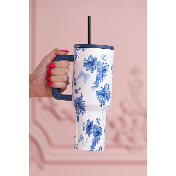 Blue Blossom Floral Tumbler for wholesale on Faire