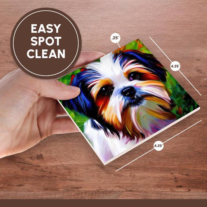 3dRose - Wholesale Coasters - 3dRose, Pleasing Shih Tzu dog portrait. Green background. Digital art gift, Coaster6