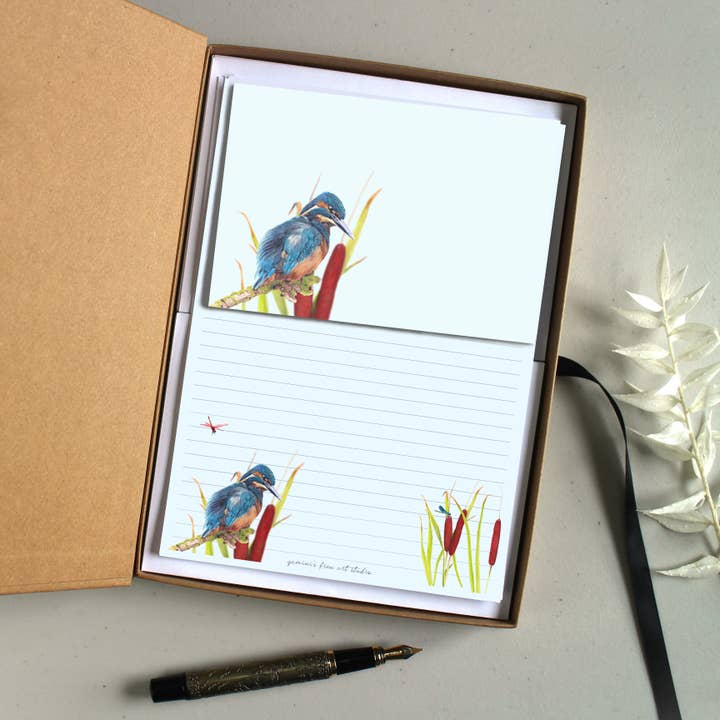 Kingfisher Letter Writing Set 20 Sheets & 8 Notecards for wholesale by Gemini's Fine Art Studio