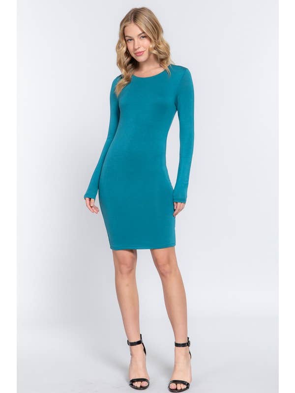 Active Basic | Active USA - Wholesale Dress - Women's - Long Sleeve Crew Neck 2 Ply Rayon Jersey Mini Dress10
