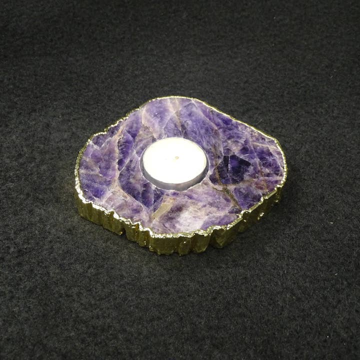 Serein Wellness – wholesale Candle holder – Amethyst Candle Tea Light Holder, Purple Crystal Stone