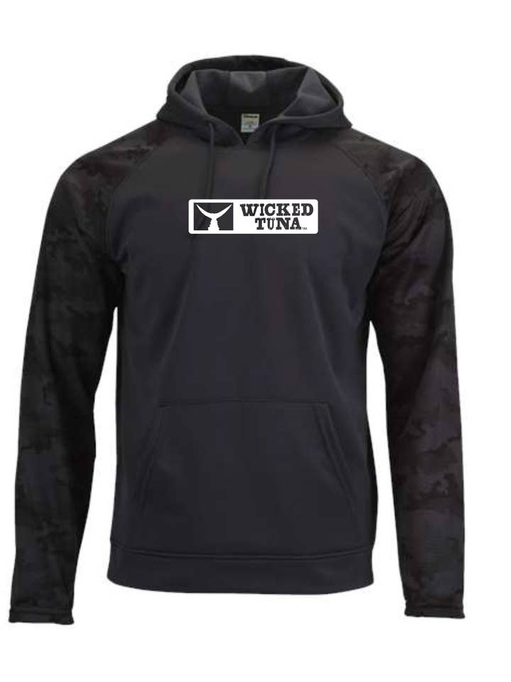 Wicked Tuna Hoodie, Micro-fiber/Camo Sleeves - Tail with Log for wholesale by Wicked Tuna
