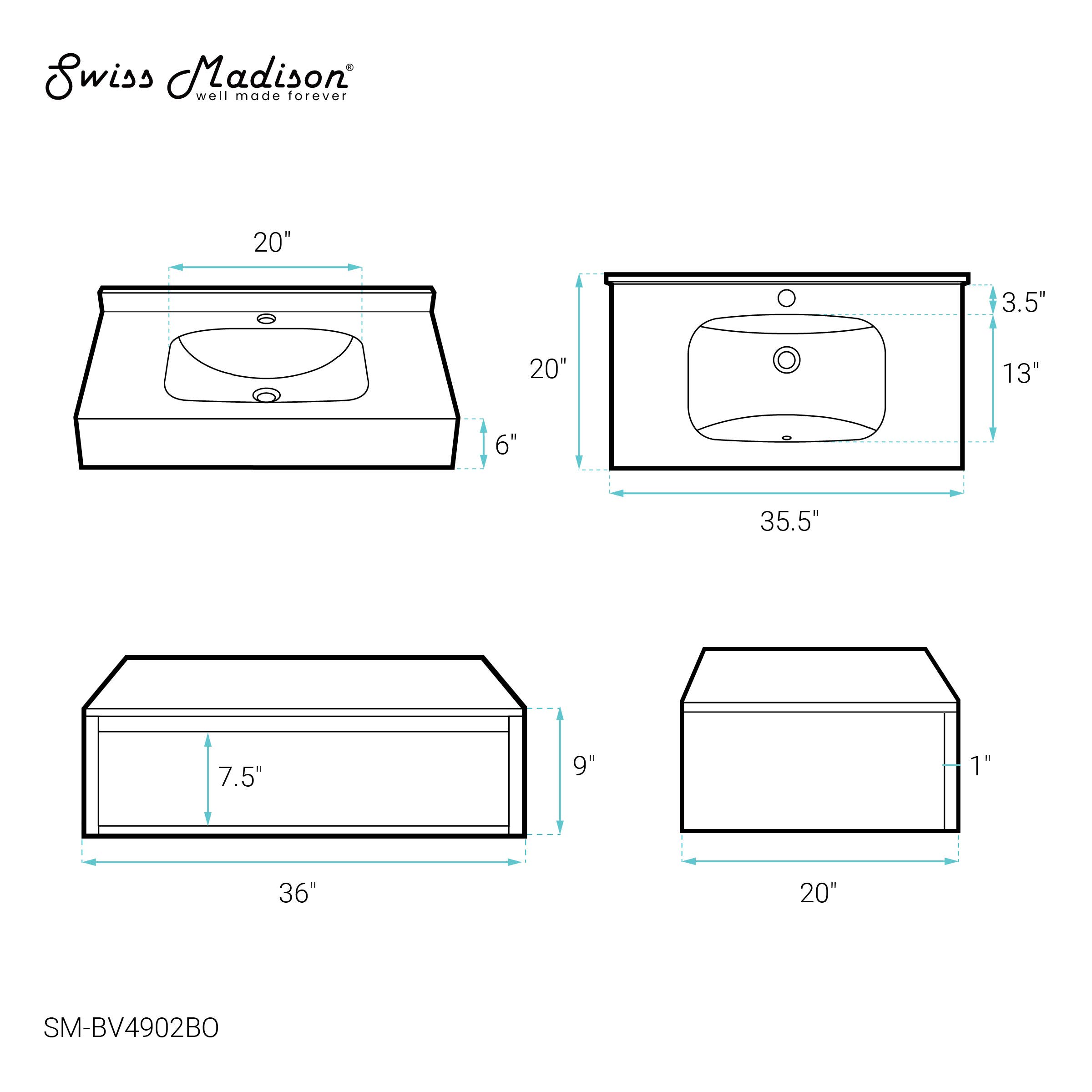 Swiss Madison - Wholesale Vanity Mirror - Avancer Wall-Mounted Bathroom Vanity with Marble Sink Top10