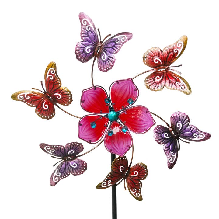 Continental Art Center - Wholesale Wind Spinner - Metal Pink & Purple Butterflies Kinetic Spinner