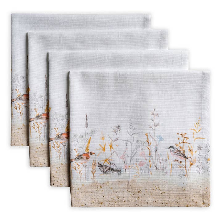Cotton Napkins 20" x 20" - Set of 4 - Meadow Florals - Beige for wholesale by Maison d'Hermine - Design in Every Thread